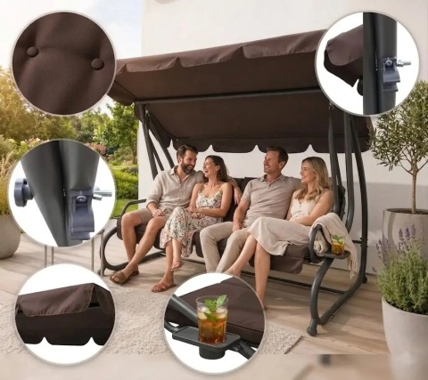 HUŚTAWKA OGRODOWA 2w1 Leżanka 3-4 osobowa 214cm x 168 cm x 114 cm 4 KOLORY !!! HIT
