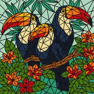 Malowanie po numerach - Witraż. Trio tukanów 30x30