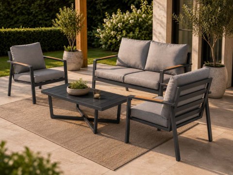 Zestaw mebli ogrodowych Industrial Frame 4w1 aluminium Sofa + 2 Fotele + Stolik