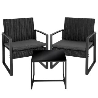 Zestaw Meble Ogrodowe Rattan Dwa Krzesła Stolik Na Taras Balkon Czarne