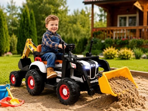 Super DWUSTRONNY traktor na akumulator ze spychaczem, koparką i przyczepą/BEJ1588