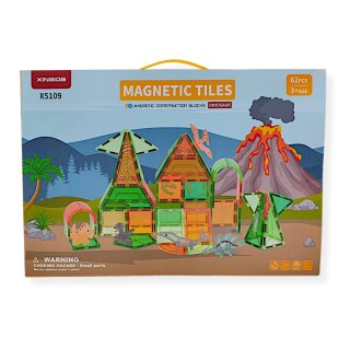 Klocki magnetyczne dinozaury 62 elementy transparentne - 3+