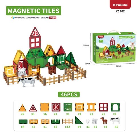Klocki magnetyczne farma 76 el. - Magnetic Tiles 3+