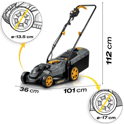Kosiarka elektryczna lekka mocna z regulacją 1400W 34cm Humberg HM-612