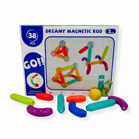 Magnetyczne pałeczki i kulki konstrukcyjne 38 el. - klocki magnetyczne 3+