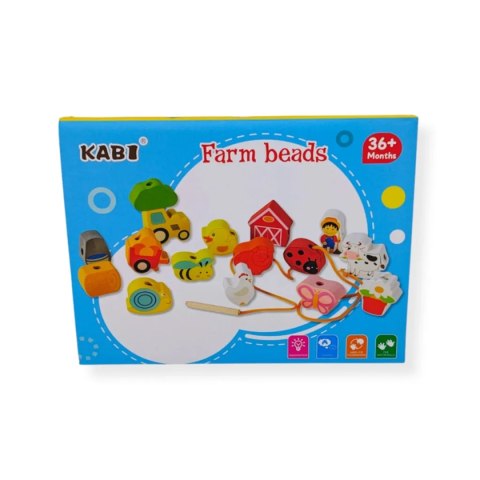 Nawlekanka drewniana Farma - 16 elementów Kabi dla dzieci 3+