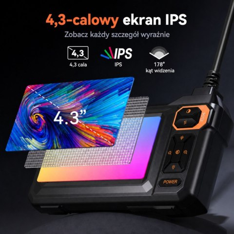 Kamera Przewodowa Inspekcyjna Endoskop 8 Diod LED LCD 4,3'' IP67