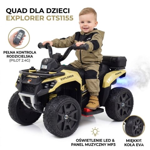 QUAD NA AKUMULATOR EXPLORER - PILOT, IMITACJA WYDECHU, MIĘKKIE KOŁA, SKÓRA/GTS1155