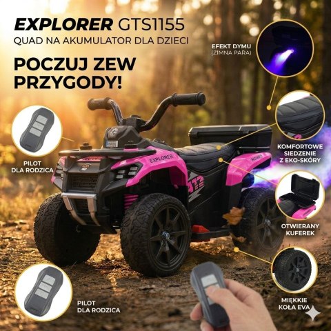 QUAD NA AKUMULATOR EXPLORER - PILOT, IMITACJA WYDECHU, MIĘKKIE KOŁA, SKÓRA/GTS1155