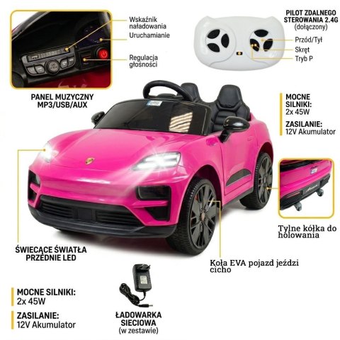 Oryginalne Porsche Macan na akumulator dla dziewczynki różowe/DK666