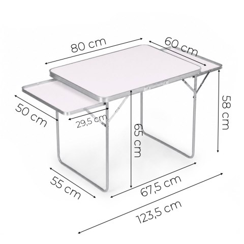 Stolik turystyczny 120x60 cm składany w walizkę 2 półki biały MultiGarden