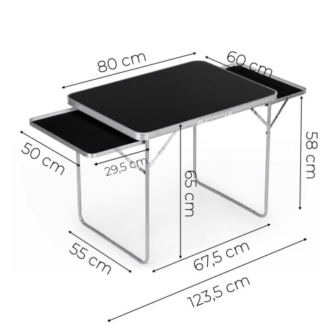 Stolik turystyczny 120x60 cm składany w walizkę 2 półki czarny MultiGarden