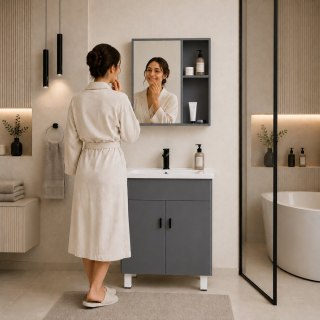 Szafka łazienkowa stojąca z umywalką + lustro zestaw mebli ModernHome