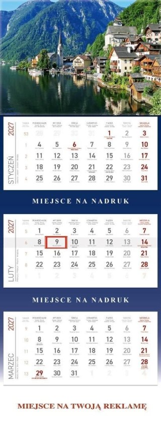 Kalendarz 2027 trójdzielny Jezioro