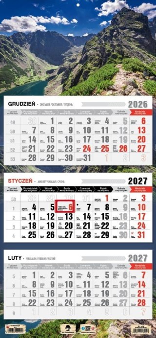 Kalendarz 2027 trójdzielny Tatry Kościelec