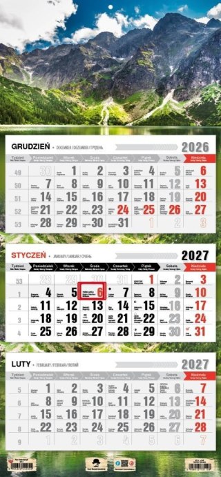 Kalendarz 2027 trójdzielny Tatry że hej