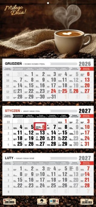 Kalendarz 2027 trójdzielny kawa 1
