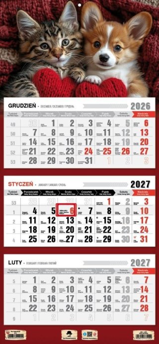 Kalendarz 2027 trójdzielny przyjaciele