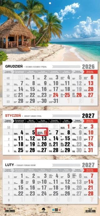 Kalendarz 2027 trójdzielny tropik