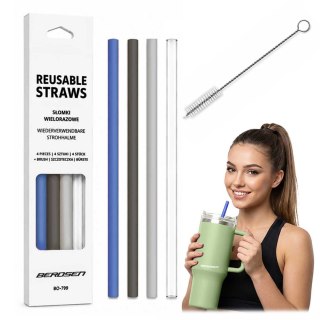 Słomki do kubka Berdsen plastikowe wielorazowe zestaw 4 + szczoteczka