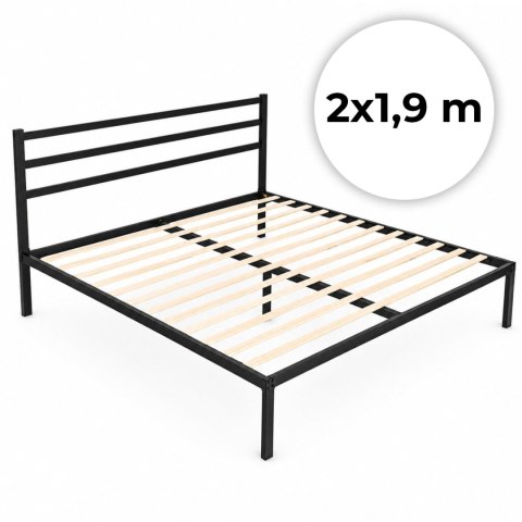 Łóżko metalowe 190x200 cm ze stelażem i zagłówkiem minimalistyczna czarna rama ModernHome