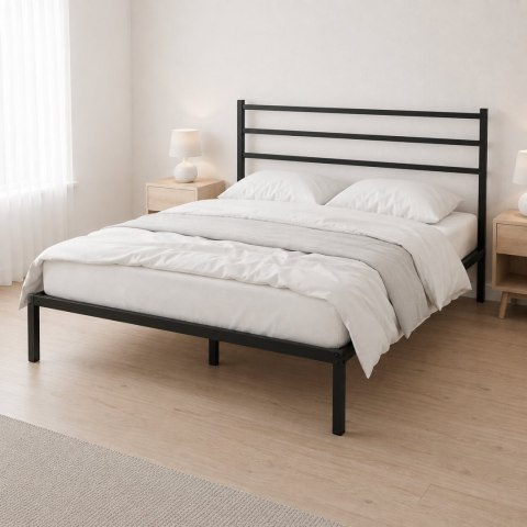 Łóżko metalowe 190x200 cm ze stelażem i zagłówkiem minimalistyczna czarna rama ModernHome
