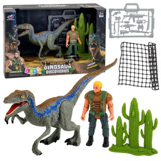 Zestaw Dinozaur Myśliwy Figurki Ruchome Kończyny Siatka Broń Akcesoria