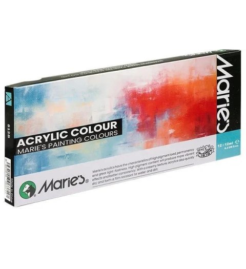 Farby akrylowe 812B 12 kolorów 12ml MARIES