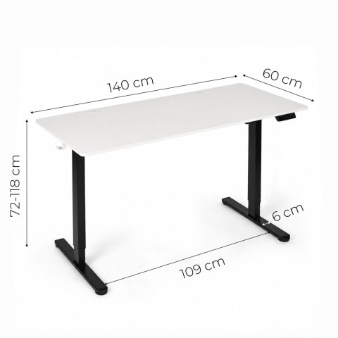 Biurko elektryczne 140x60 cm podnoszone regulacja wysokości 72-118 cm biały blat ModernHome