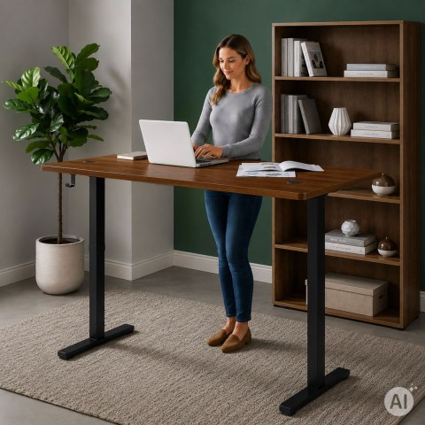 Biurko elektryczne 140x60 cm podnoszone regulacja wysokości 72-118 cm ciemny dąb ModernHome