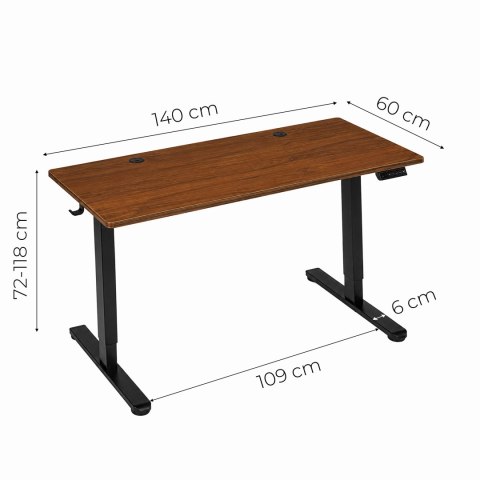 Biurko elektryczne 140x60 cm podnoszone regulacja wysokości 72-118 cm ciemny dąb ModernHome