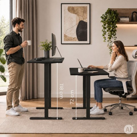 Biurko elektryczne 140x60 cm podnoszone regulacja wysokości 72-118 cm czarne ModernHome