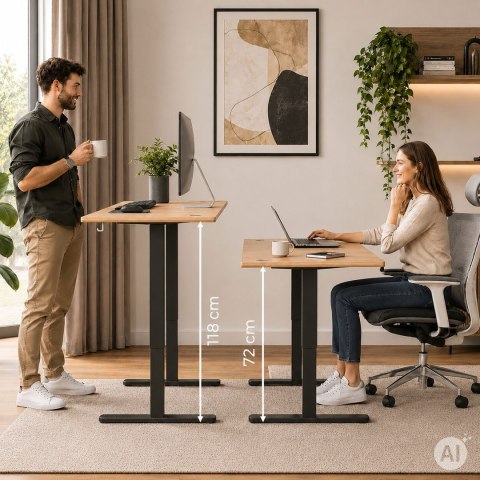 Biurko elektryczne 140x60 cm podnoszone regulacja wysokości 72-118 cm jasny dąb ModernHome