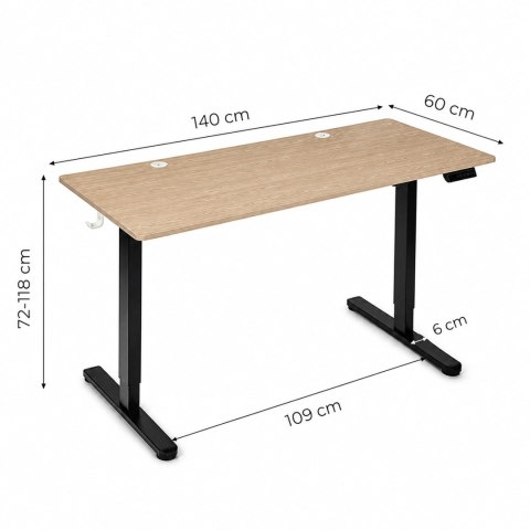 Biurko elektryczne 140x60 cm podnoszone regulacja wysokości 72-118 cm jasny dąb ModernHome