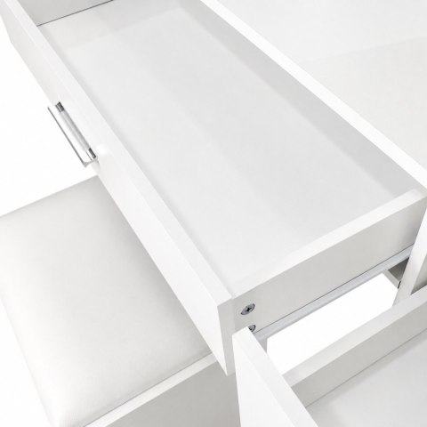 Toaletka kosmetyczna z lustrem i oświetleniem LED półki szuflady taboret ModernHome