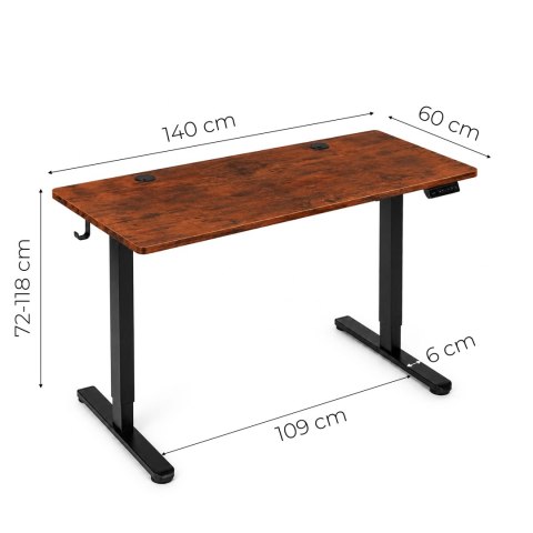 Biurko elektryczne 140x60 cm podnoszone regulacja wysokości 72-118 cm postarzany dąb ModernHome