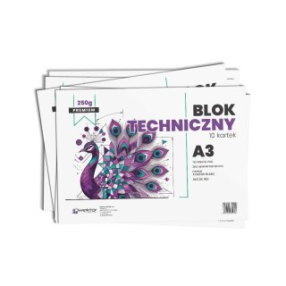 Blok techniczny A3/10K biały premium 250g (10szt)