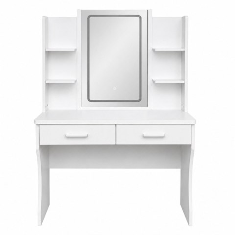 Toaletka Kosmetyczna Z Lustrem LED Półki Szuflady Biała 140x80x40 cm