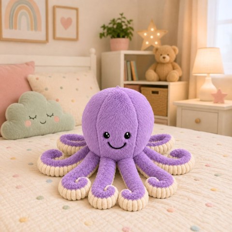 Pluszowa Ośmiornica Maskotka Przytulanka Sprężyste Macki Fioletowa 30 cm