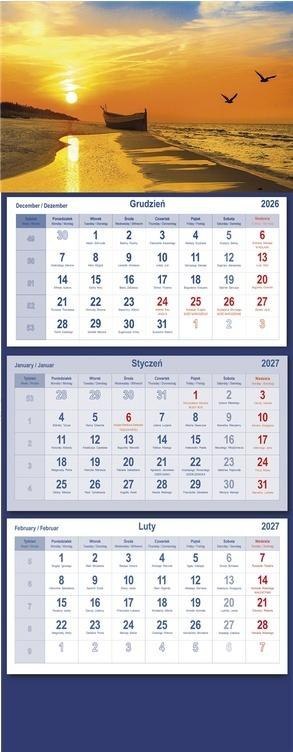Kalendarz 2027 trójdzielny Bałtyk