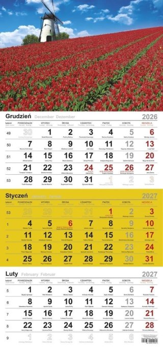 Kalendarz 2027 trójdzielny Kwiaty
