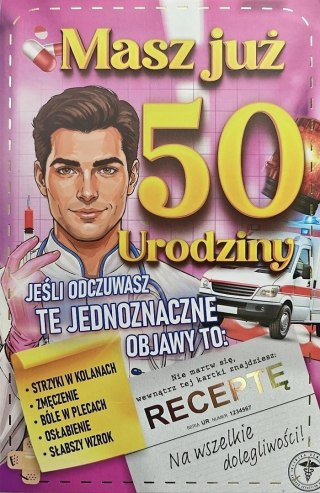 Karnet Urodzinowy damski z receptą 50