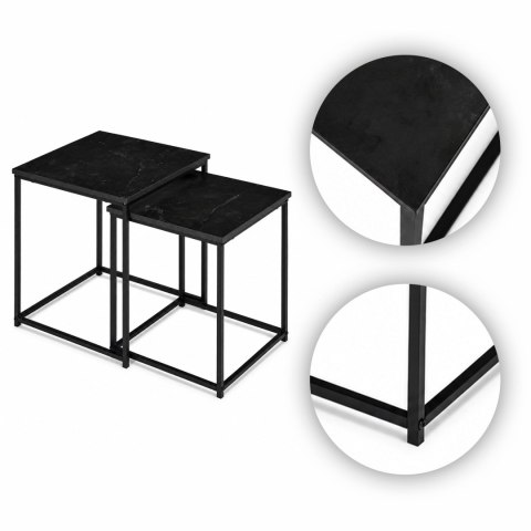 Stoliki kawowe rozkładane kwadratowe zestaw 2w1 loftowy czarny marmur ModernHome