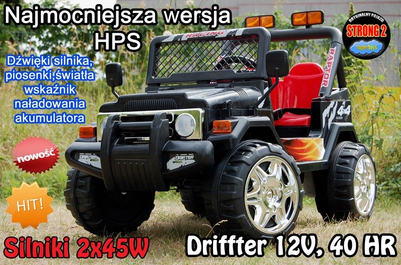 Auto na akumulator terenowy Raptor Drifter 2 osobowy z pilotem S-618​ czarny