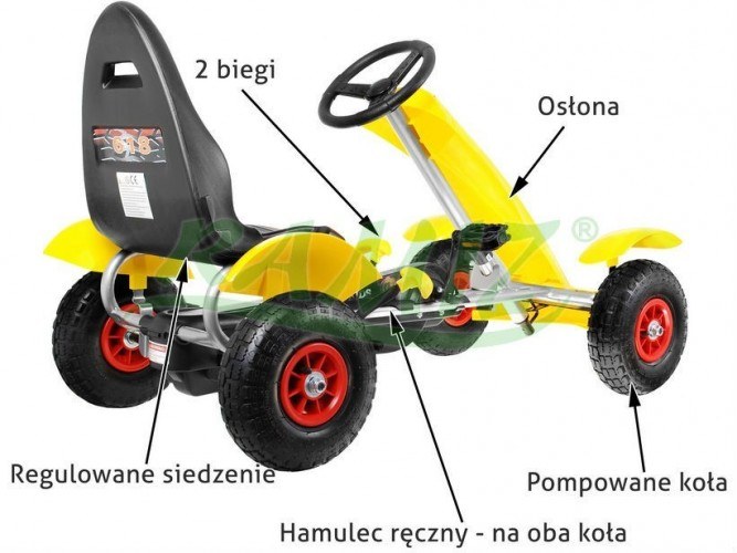 Duży Sportowy Gokart na pedały pompowane koła